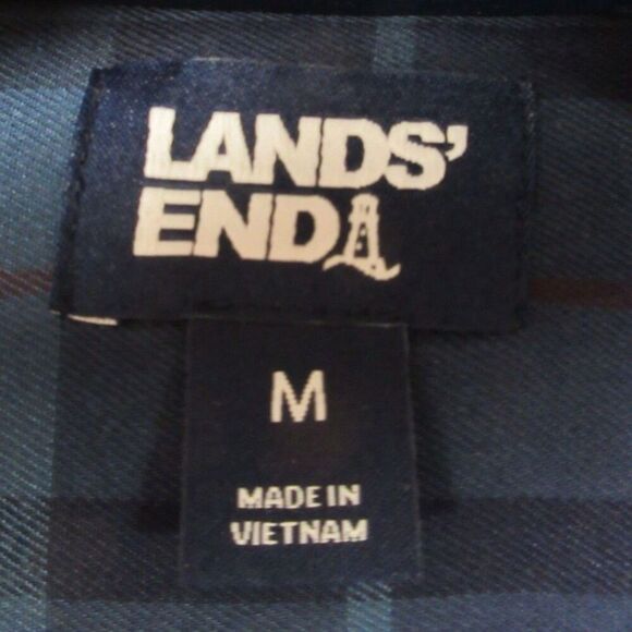 LANDS END Men Brushed Twill Button Down Shirt M Blue Tartan Plaid Flannel NWT - Picture 8 of 11